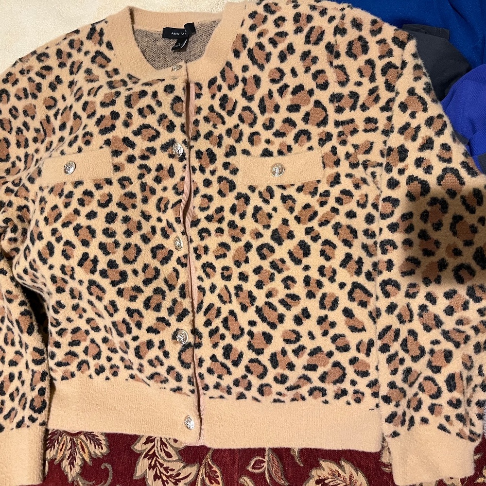 Ann Taylor Animal print cardigan with gold buttons